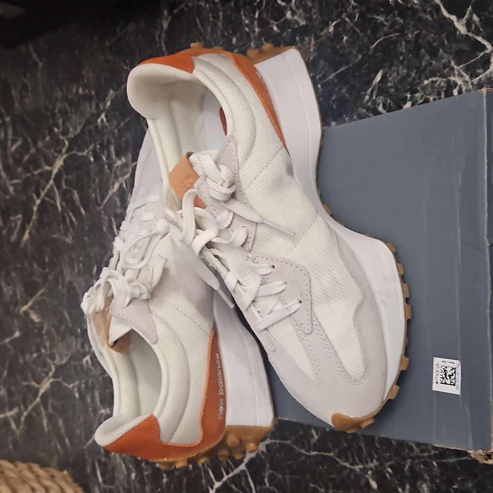 New Balance White and Orange Athletic Shoes